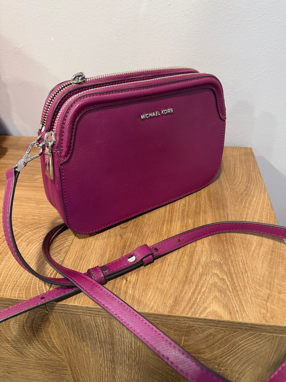 Michael Kors Magenta Pebbled Leather Crossbody Camera Bag